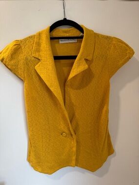 Mustard Yellow Short-Sleeve Knit Cardigan Sweater